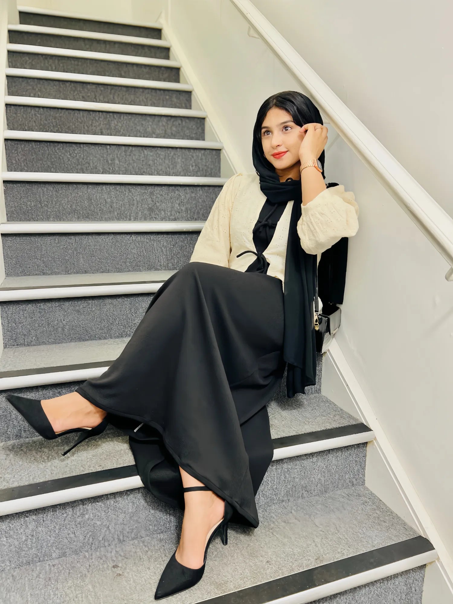 Elegant Yezwe Hakoba shrug with inner gown paired with sleek black heels for a chic look