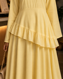 Yezwe Butter Yellow Faux Georgette Asymmetric Ruffle Maxi Dress | Lace-Up Back & Flowing Silhouette for Women (Copy)