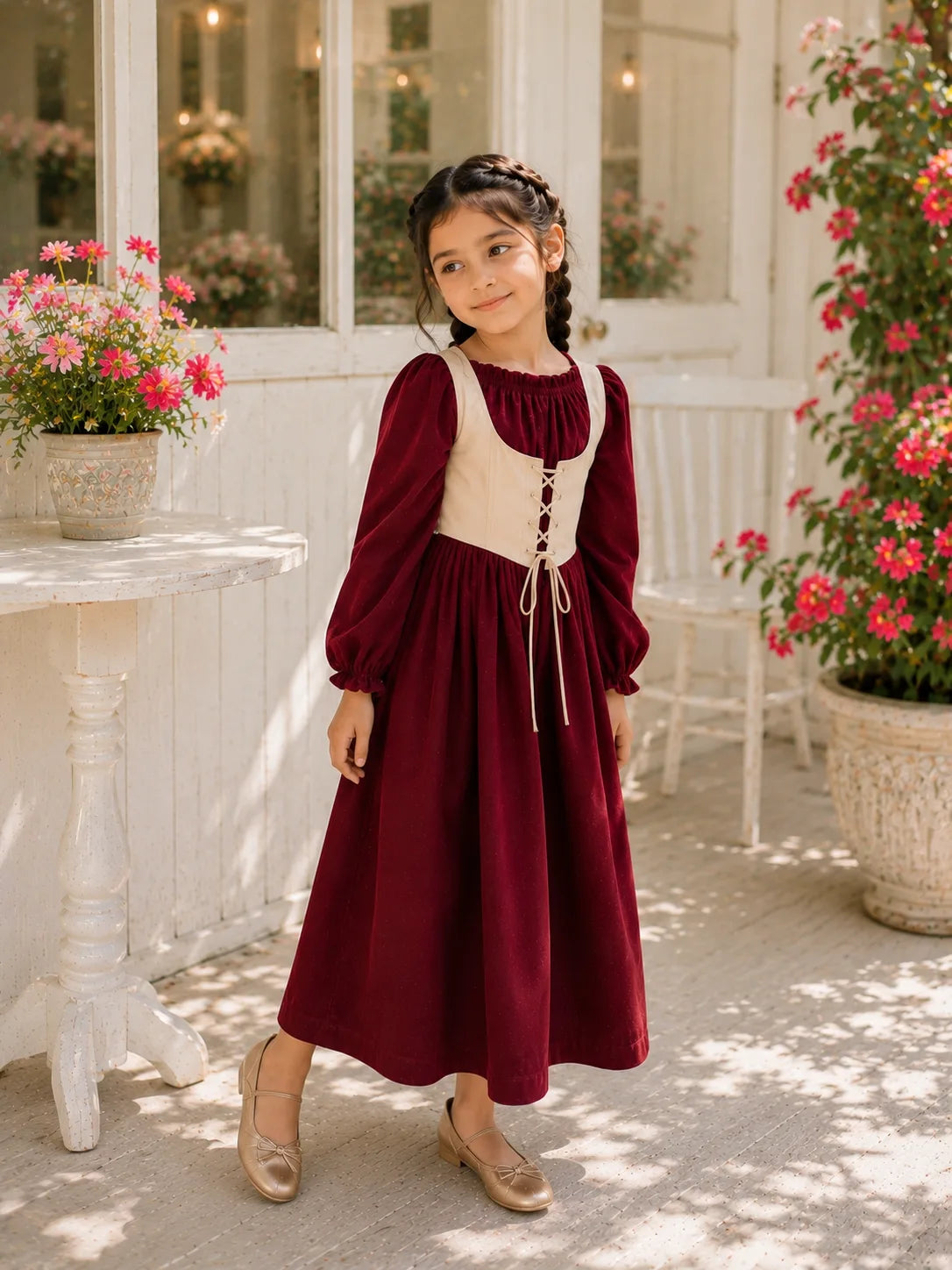 Junior Girls Maroon Cotton Dress CoRset Style Breathable Kids Wear India designed for comfort and style