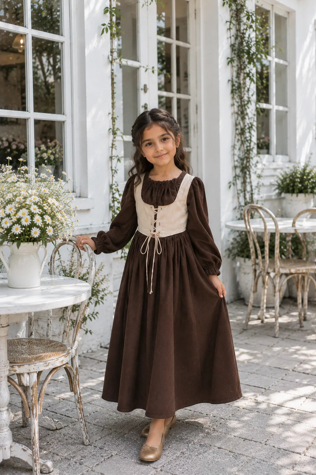 Junior Girls Maroon Cotton Dress CoRset Style Breathable Kids Wear India with elegant puff sleeves