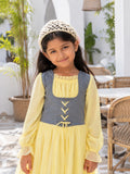 Junior Girls Pastel Yellow Corset Maxi Dress with Denim Bodice, perfect for stylish summer outings
