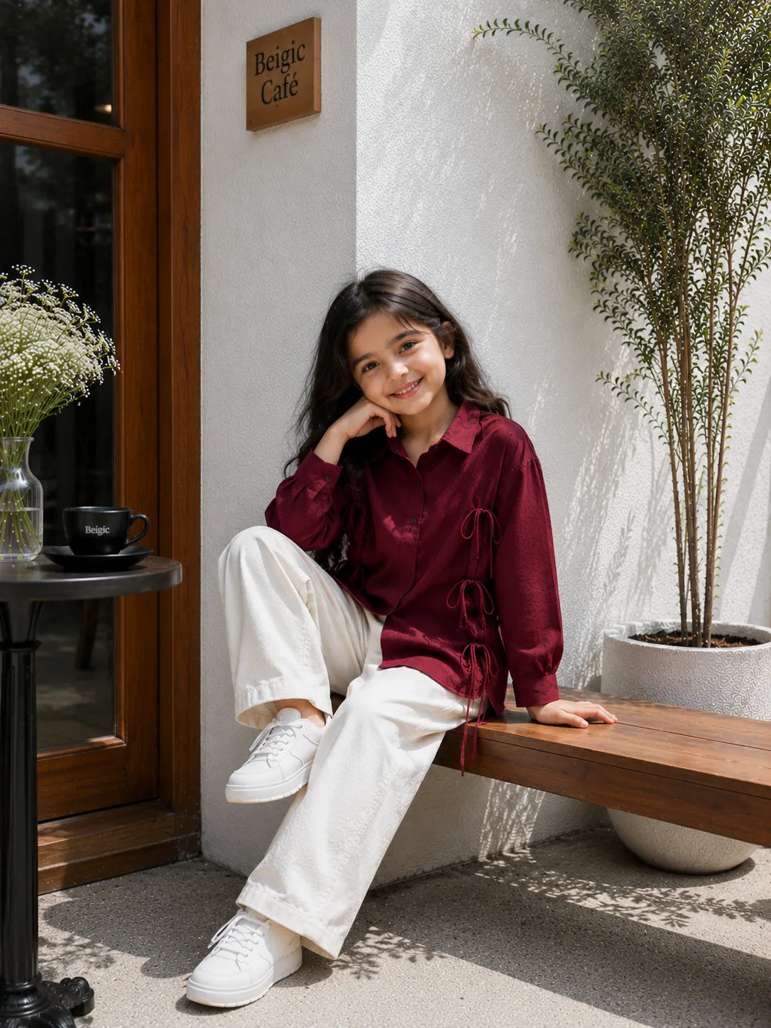 Junior Girls Wine Bow Shirt & Wide Leg Pants Co-Ord Set | Pinterest Kids Fashion for a stylish look