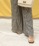 Yezwe Kerala modest co-ord set featuring a stylish top and wide-leg pants in a chic leopard print