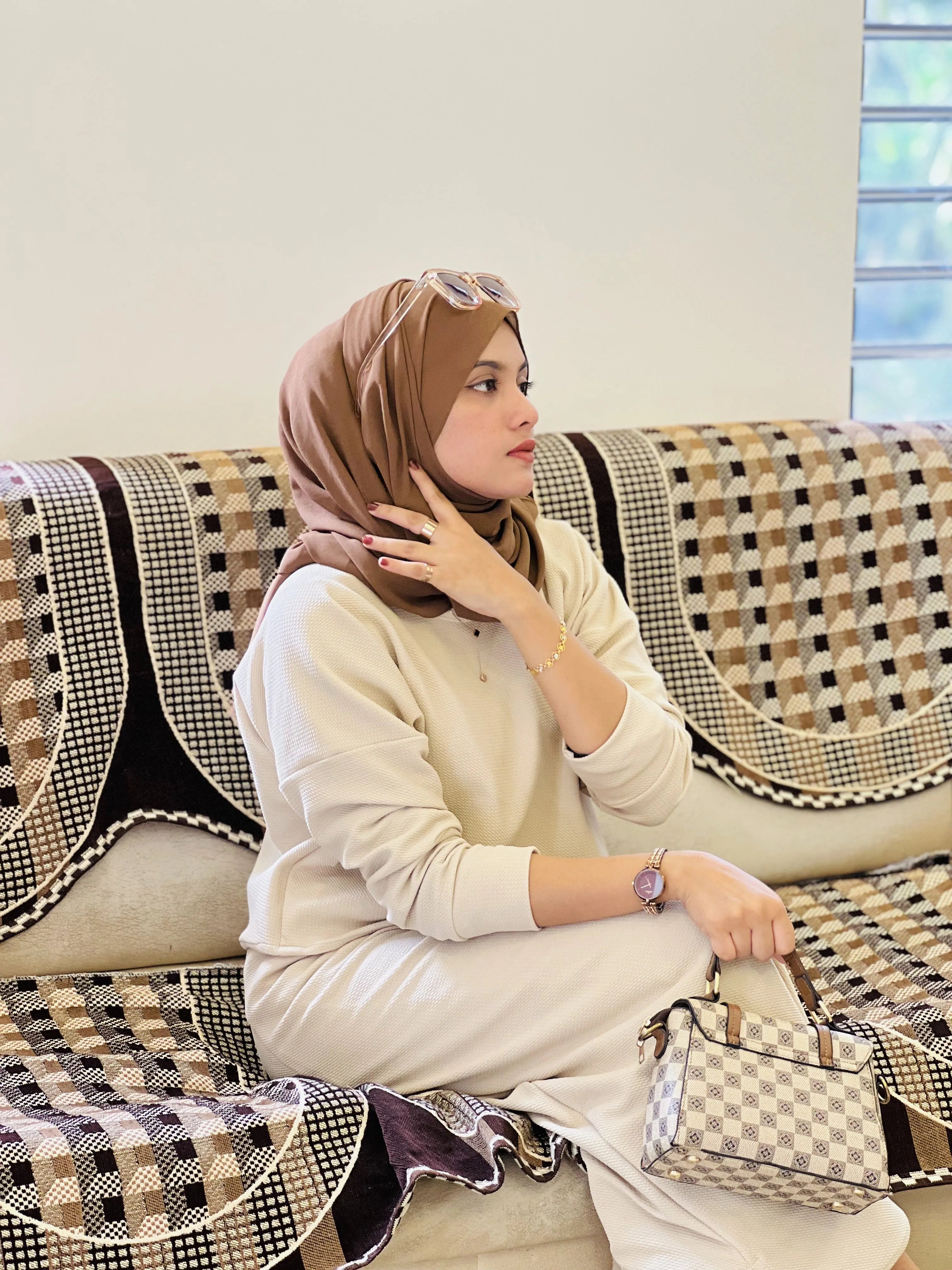 Yezwe Turkish Short Top and Skirt Set with Knitted Kar- Modest wear