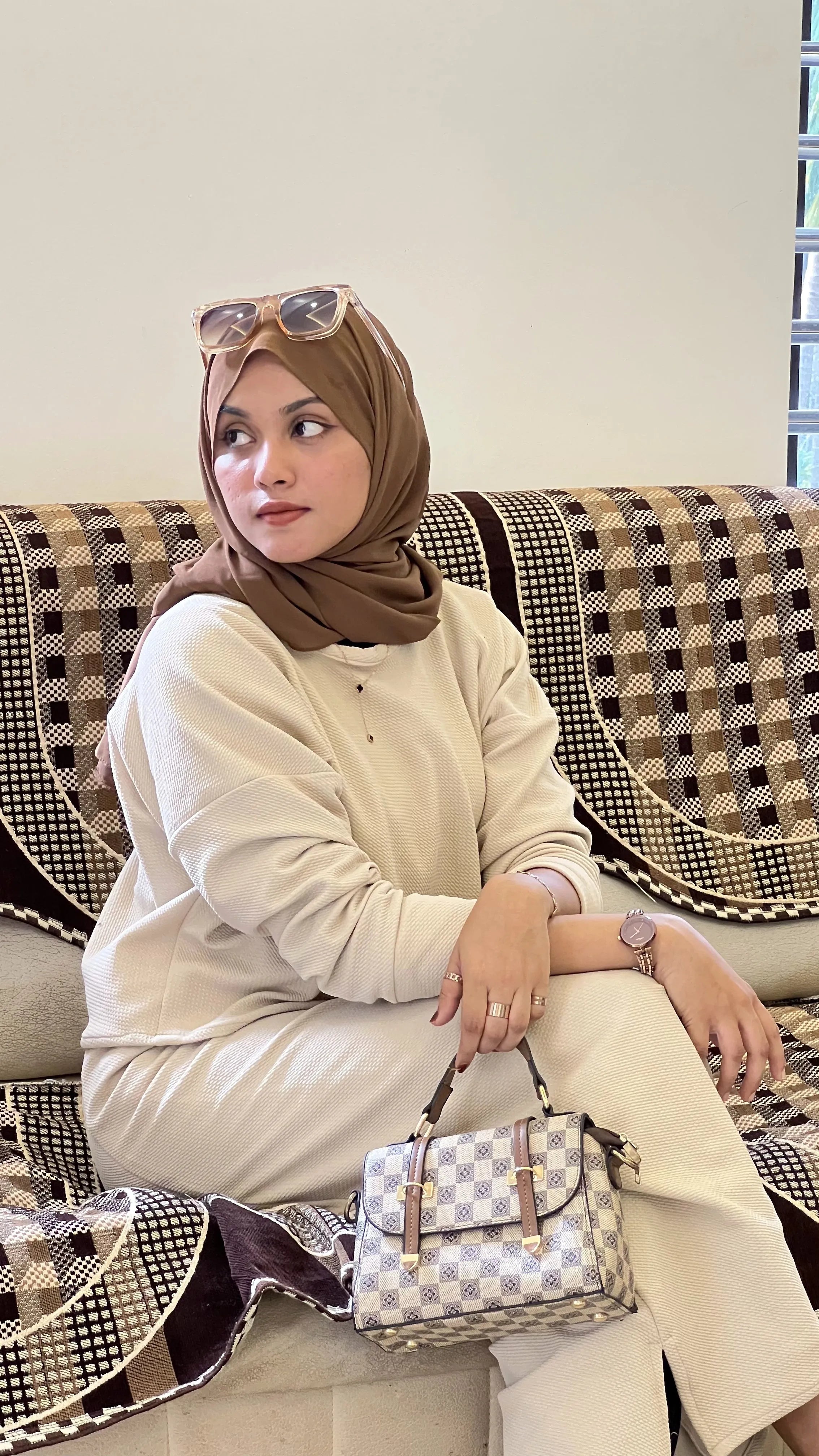 Yezwe Turkish Short Top and Skirt Set with Knitted Kar- Modest wear