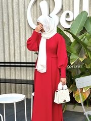 Yezwe red knitted Modest maxi dress for women with long sleeves and a stylish design