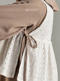 YEZWE Light Mocha Brown Cey Layered Modest Maxi Dress with Hakoba Shrug styled 