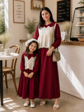 Maroon CEY Fabric Mother Daughter Combo Dress With Hakoba Layer for stylish family outfits
