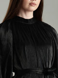 Elegant black Yezwe Maxi Dress with pleated details and a cinched waist for a sophisticated look