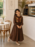 Miniyez Junior Girls Brown CEY Dress Printed Yoke with Breathable Wear for comfortable style