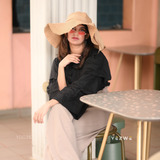 Yezwe Black Color Ruffle Hand Top and High Waist Pant Co-ord Set - Modest Wear - YEZWE
