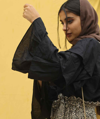 Yezwe modest co-ord set featuring a stylish top and pants in a chic, layered design