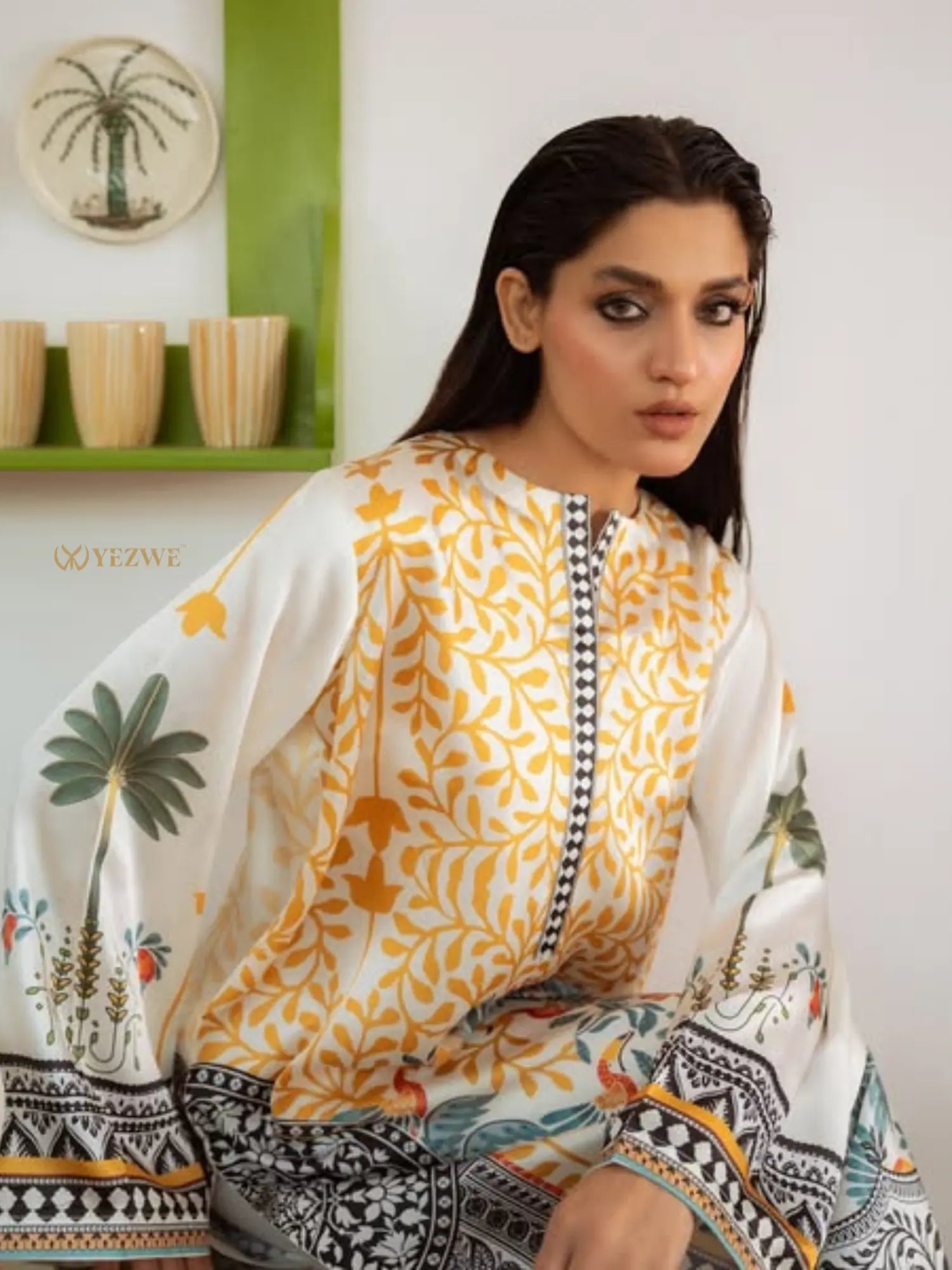 YEZWE Modest Co-Ord Set featuring a stylish floral tunic and coordinated patterned bottom