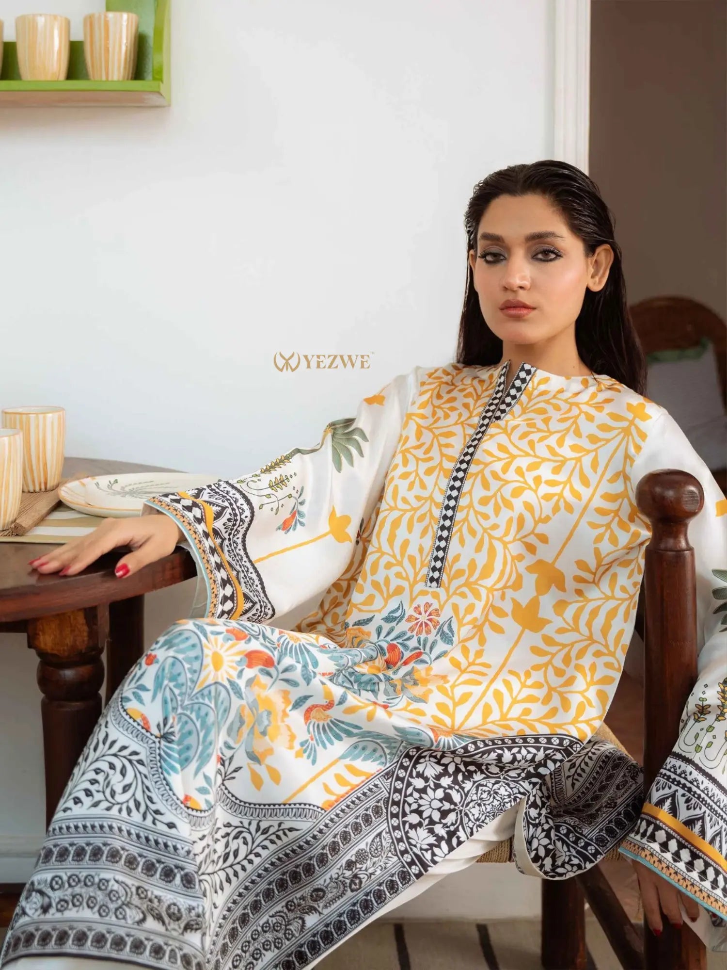 YEZWE Modest Co-Ord Set featuring floral patterns and stylish long sleeves