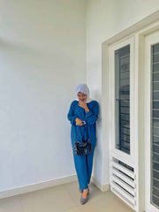Yezwe modest fashion co-ord set in teal color, featuring a top and pant combination for a stylish look