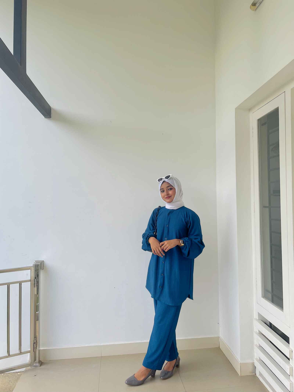 Yezwe modest fashion co-ord set in blue, featuring a top and pants for a stylish, coordinated look