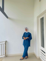 Yezwe modest fashion co-ord set in blue, featuring a top and pants for a stylish, coordinated look
