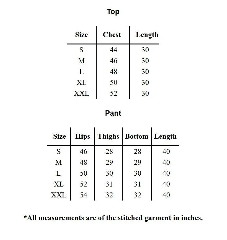 Size chart for YEZWE Modest Flowy Abstract Print Co-Ord Set – Relaxed, Stylish, Comfortable in various measurements