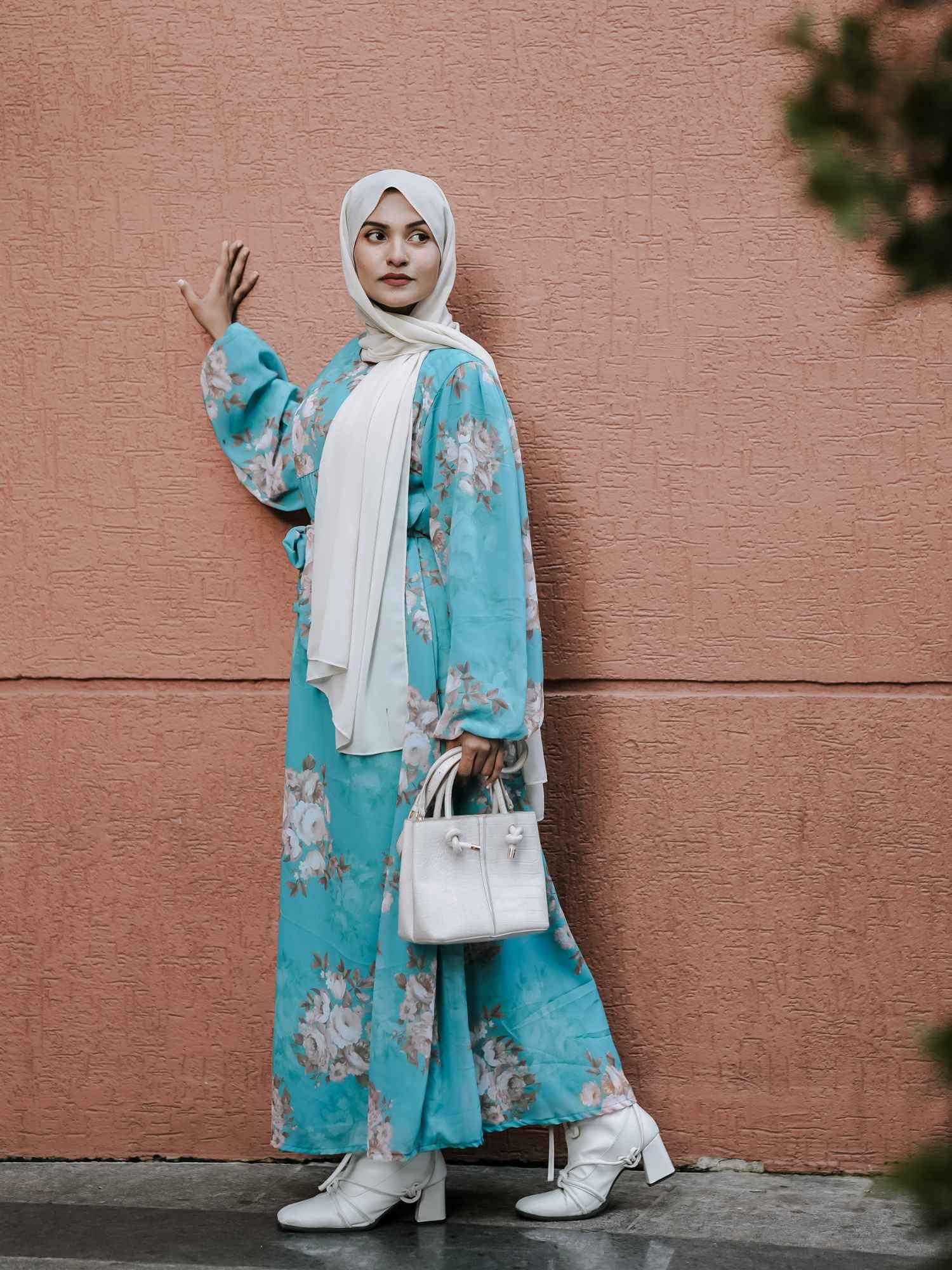 Yezwe Maxi Dress in Turquoise Floral Georgette for Elegant Modest Georgette Dresses Online