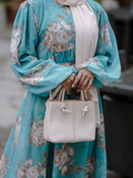 Yezwe Modest Georgette Dresses Online in Floral Print with Long Sleeves and Elegant Scarf