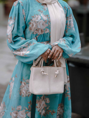 Yezwe Modest Georgette Dresses Online in Floral Print with Long Sleeves and Elegant Scarf