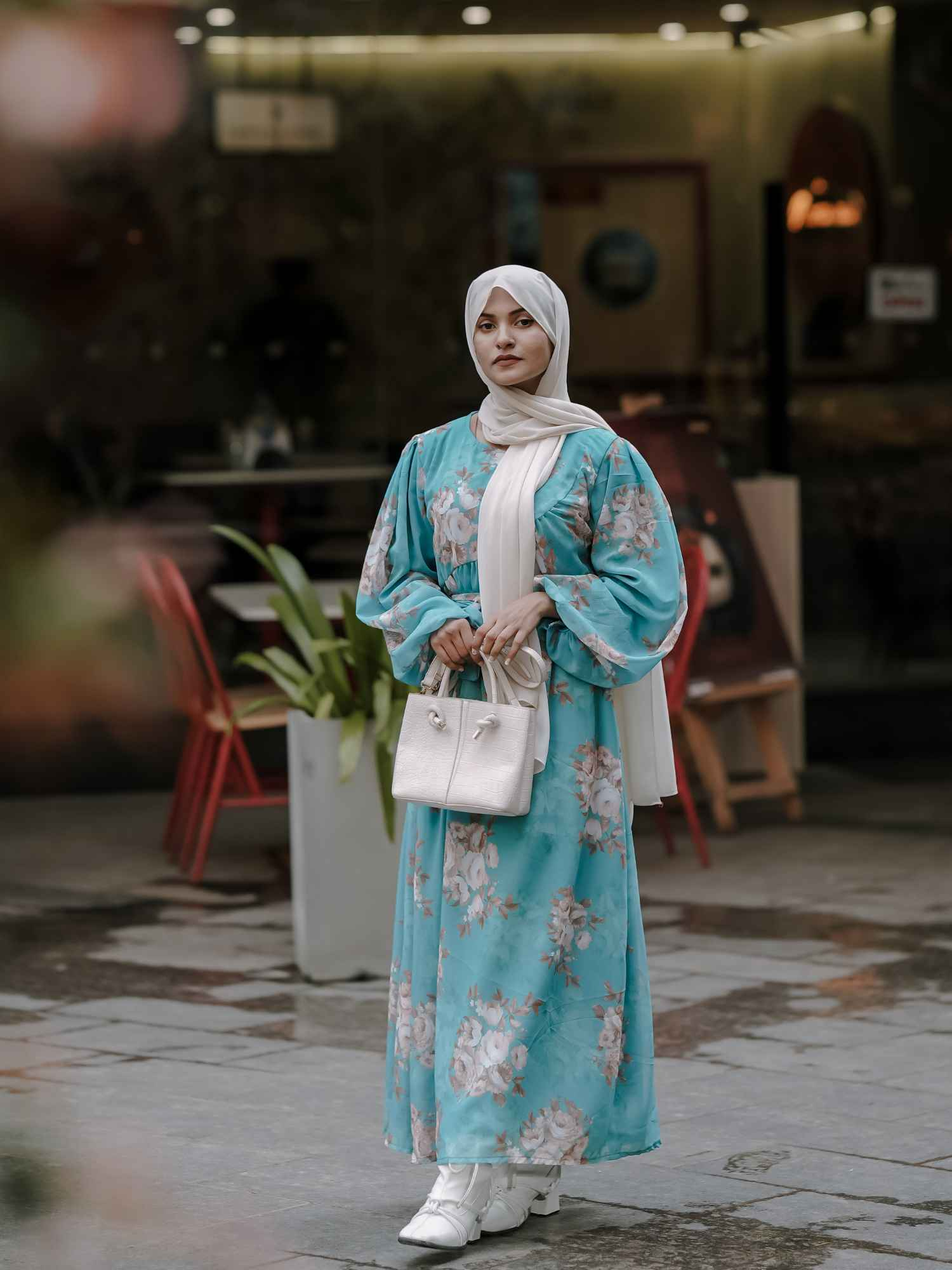 Yezwe Modest Georgette Dress Online in Floral Print, Perfect for Daily Wear and Special Occasions