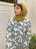 Yezwe modest green leaf maxi dress with a floral design, perfect for stylish and comfortable wear