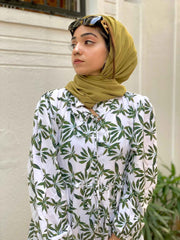 Yezwe modest green leaf maxi dress with a floral design, perfect for stylish and comfortable wear