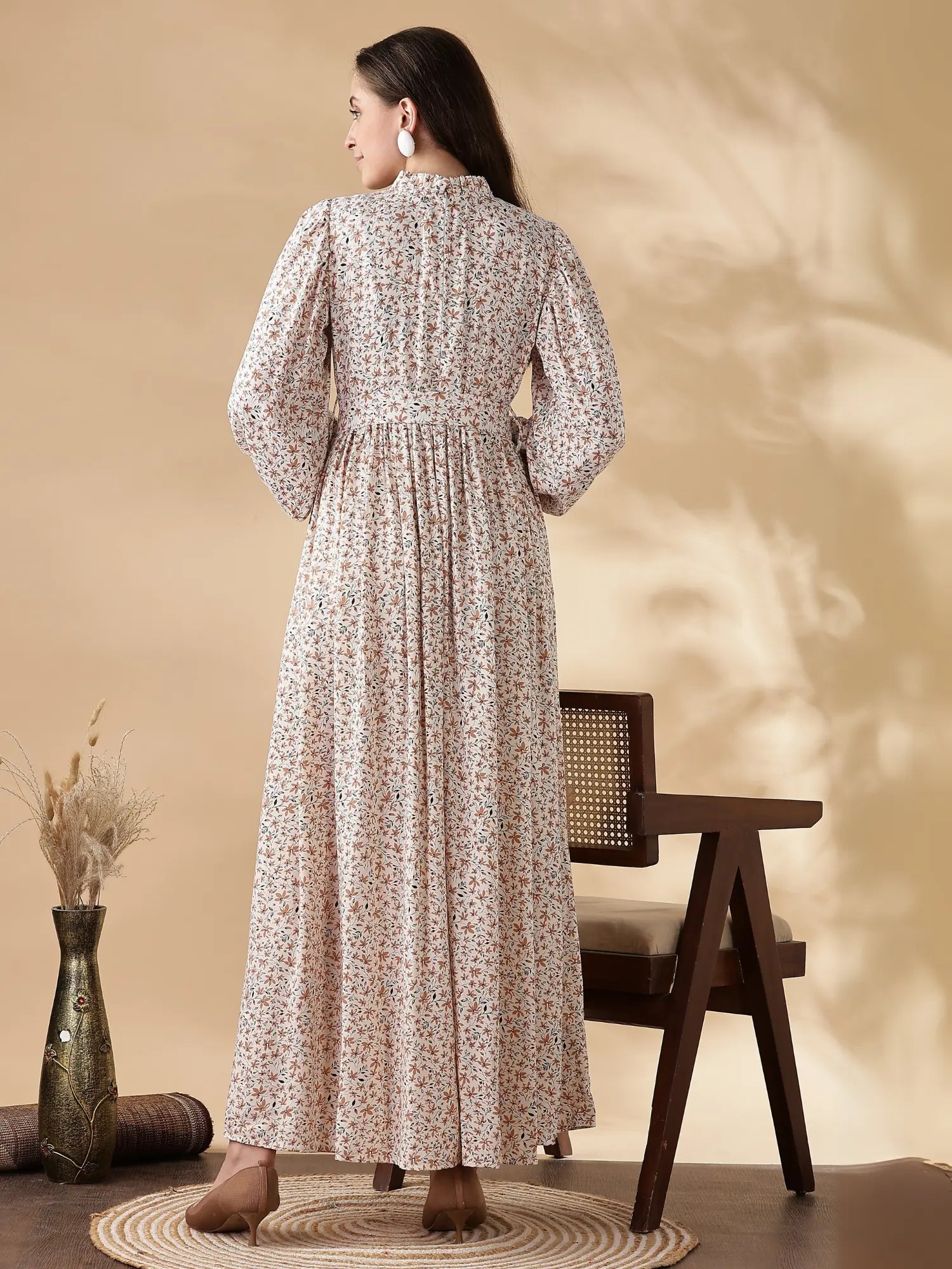 YEZWE modest long sleeve maxi dress with floral print and flowing silhouette, perfect for elegant occasions