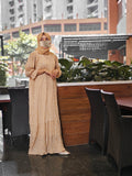 Yezwe Check Print Crush Beige Oversize Comfortable Maxi Dress - Modest Wear - YEZWE