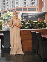 Modest maxi dress beige by Yezwe featuring a flowy design and long sleeves, perfect for elegant occasions