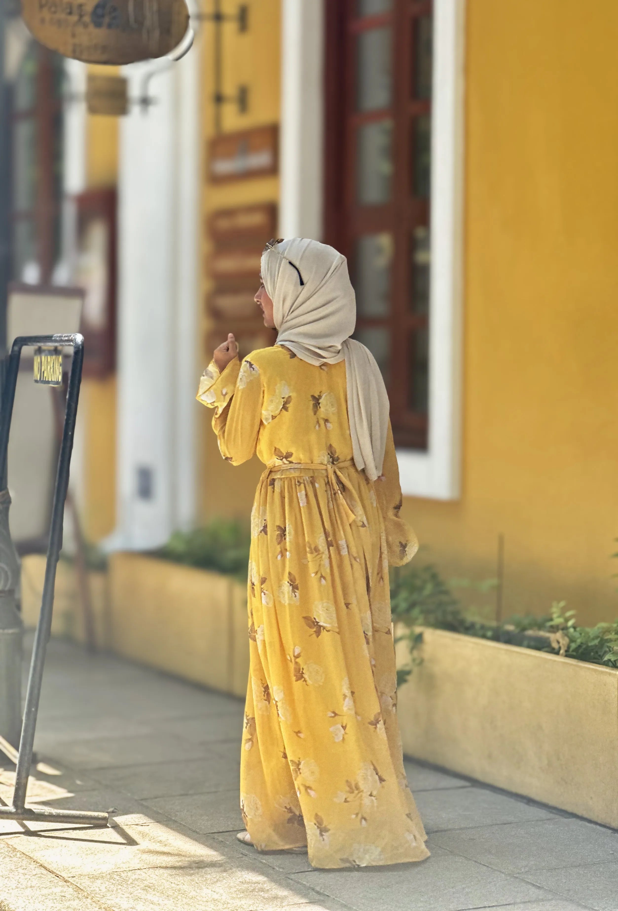 Yezwe modest maxi dress online in yellow floral design, perfect for casual summer outings