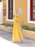 Yezwe modest maxi dress online in yellow with floral design, perfect for stylish outdoor wear