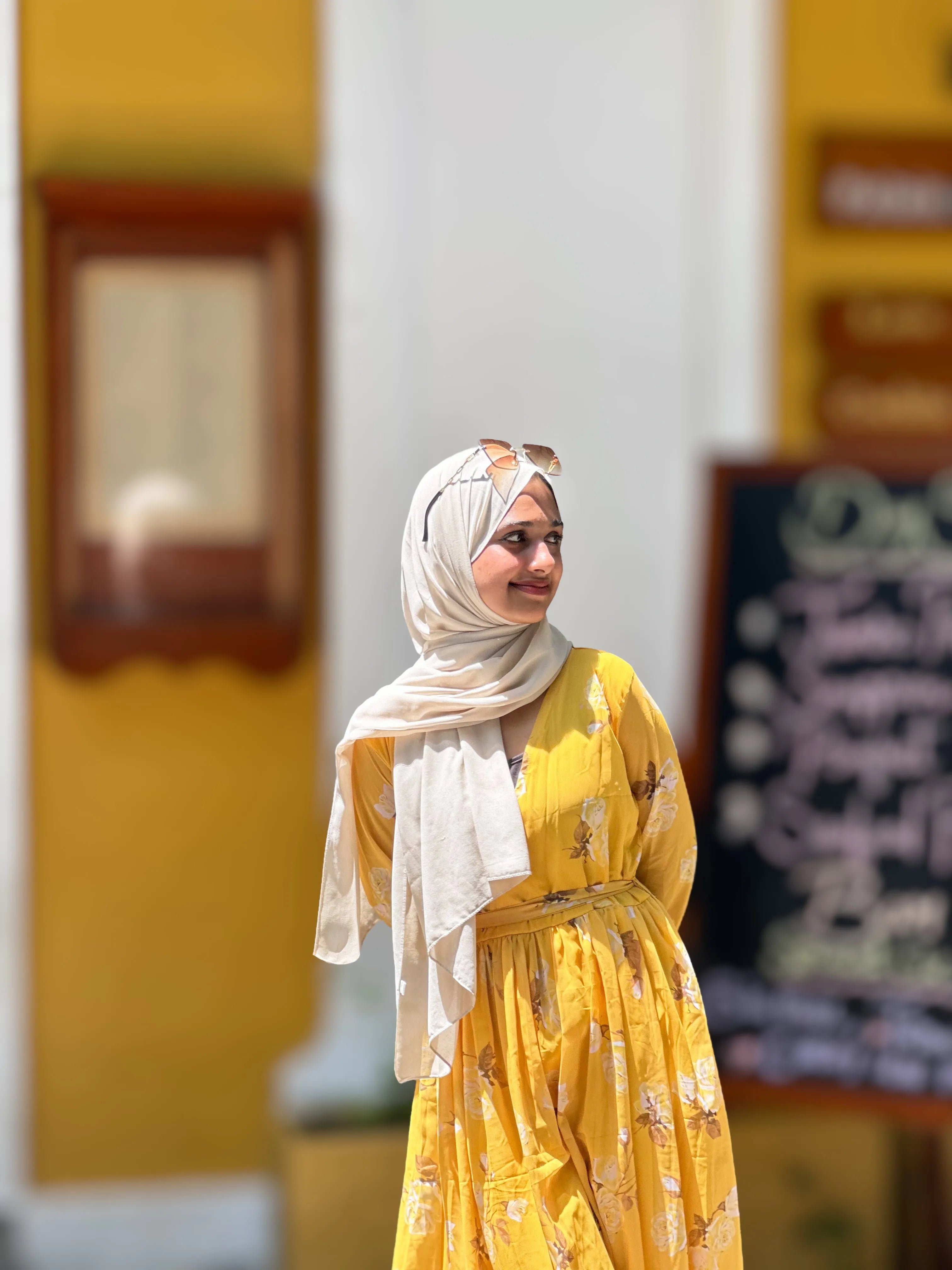 Yezwe modest maxi dress online in yellow with floral designs and long sleeves, ideal for elegant summer outings