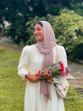 Modest off white maxi dress by Yezwe with puff sleeves, perfect for casual outings or special occasions