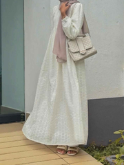 Yezwe modest off white maxi dress with textured fabric and long sleeves, perfect for elegant occasions
