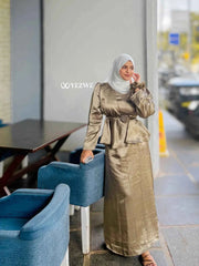 Yezwe Olive Satin Top and Skirt Set for Women | Modest Co-ord Set