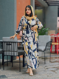 Yezwe Modest Open Front Dress with Abstract Design and Stylish Hood for Elegant Outings