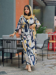 Yezwe Modest Open Front Dress with Abstract Design and Stylish Hood for Elegant Outings
