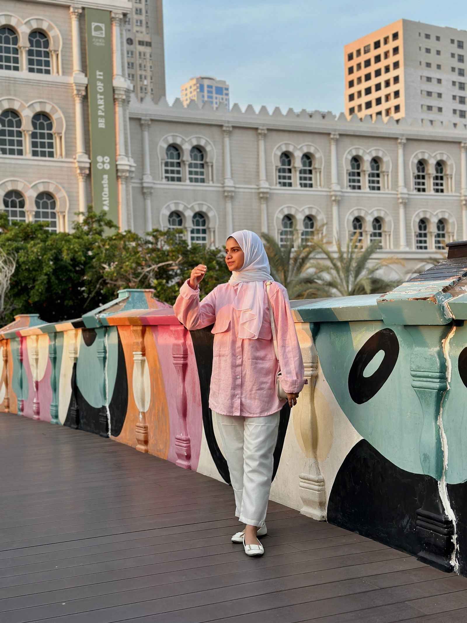 Yezwe modest oversized co-ord set featuring a pink top and white pants perfect for casual outings