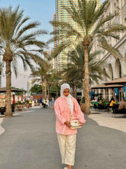 Yezwe modest oversized co-ord set in pink fabric, with a relaxed fit and casual styling for comfortable wear