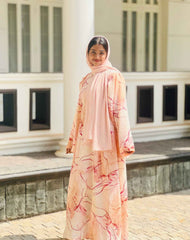 Modest peach maxi dress by Yezwe featuring floral patterns and long sleeves