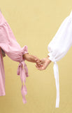 Yezwe Crush Pink and White Top with Sleeve Tie - Modest Wear