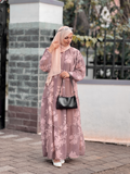 Yezwe Brown Beige Modest Wear Dress with Floral Patterns for Elegant Occasions