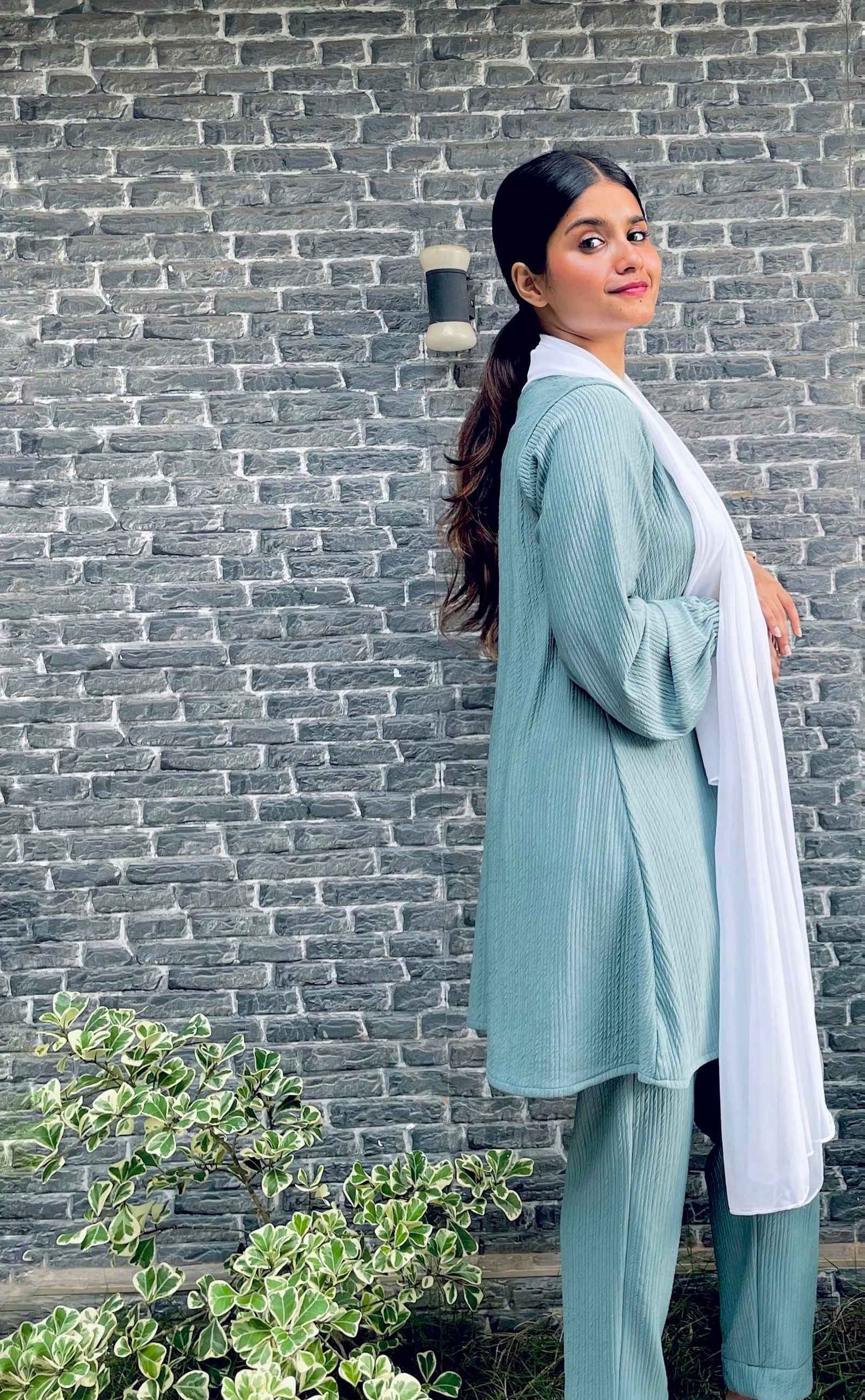 Yezwe modest wear co-ord set in soft green with long sleeves and matching pants, perfect for everyday style