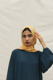 Yezwe Modest Wear Dress Online in Dark Green with Flowy Sleeves and a Yellow Hijab