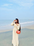 Yezwe Maxi Dress in Beige with Long Sleeves, Perfect for Modest Wear Dresses Online