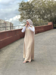 Yezwe Full Length Modest Wear Dress in Beige for Comfort and Style