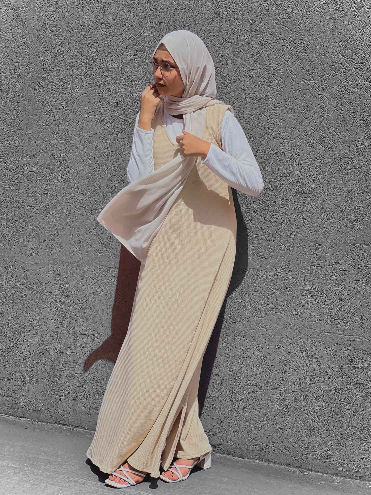 Yezwe full length modest wear dress in beige with a stylish design for elegant occasions