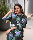 Yezwe modest wear jumpsuit in black with floral patterns and a stylish collar for casual outings